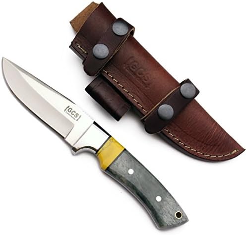 GCS Handmade D2 Tool Steel Yellow Stone Spacer + Colour Bone Skinner Buffalo Hide Sheath 3