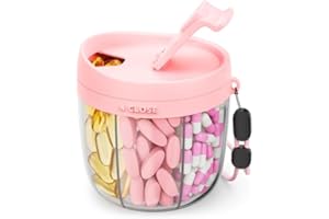 Cute Pill Dispenser with 7 Large Compartments, Portable Pill Bottle Organizer with Wide Opening for Easy Use, Anti-Mix Pill