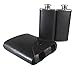 Twin Stainless Steel Hip Flasks - Two (2) 100 ml Travel Flasks with Black PU Leather Case by plumwood & vine (Black)