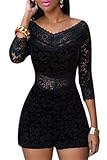 Dokotoo Womens Chic Lace Overlay Off-shoulder V-Neck Party Romper X-Large Black