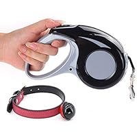 Greengoal Retractable Dog Leash with Dog Collar - 16ft Strong Nylon Tape; Maximum Tension of 110lbs; One-Handed Brake, Pause, Lock; Tangle-Free (Black)