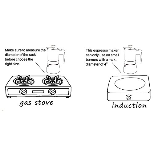 Stovetop Espresso Maker - Moka Pot 6 Cups Demitasse Espresso Shot - Stainless Steel - AMFOCUS - Thumbnail 3