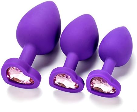PaeYim 3Pcs/Size Purple Silicone A-n-a-l Bu-tt Pl-ug Base With Jewelry Birth Stone Butt-Anal-Play(Pink)