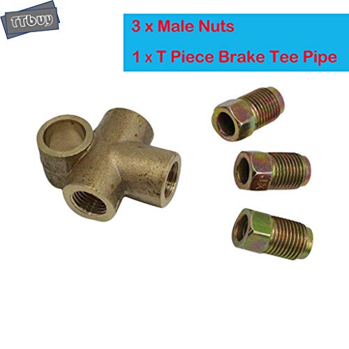TTbuy Yellow Durable 3 Way T Piece Brake Tee,Inline Tube Brass Brake Tee With 3 Male Nuts Short Union Metric M10 3/16" Pipe 10mm Vehicle Brake Parts replacement,Car Original Accessories (Yellow)