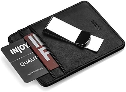 INJOYLIFE Hot Sale Minimalist Slim Front Pocket Wallet Credit Card holder Silver Money Clip for Men (Black)