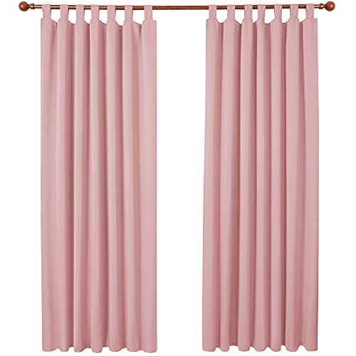 Deconovo Home Decorative Thermal Insulated Blackout Curtains Tab Top Curtains Room Darkening Curtains for Girls Bedroom Blush Pink W55 x L82 One Pair