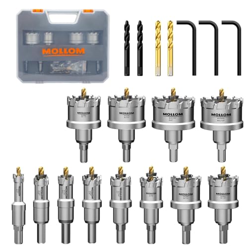 Mollom 12-teilig (13-54mm) TCT Hartmetall-Lochsägenset für Hartmetall, 12 Stück Lochschneider mit 3 zusätzlichen Zentrierbohrern und 1 Sechskantschlüs