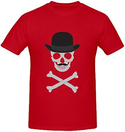 Skull with Mustache Graphic T Shirts For Men Crew Neck Red Design