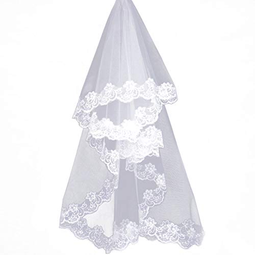 Bridal Veil Women's Simple Tulle 3M Long Lace Edge Vintage Cathedral Wedding Bridal Veil(Ivory) - Thumbnail 4