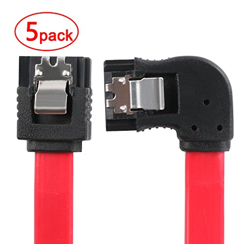 Postta SATA III Cable (5 Pack) 18 Inches 6.0 Gbps Straight to Left Angle Data Cable with Locking Latch-Red - Thumbnail 6