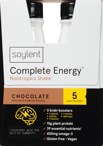 SOYLENT COMPLETE ENERGY, 15G COMPLETE PROTEIN, 15 BRAIN BOOSTING NUTRIENTS, 100MG CAFFIENE + L-THEANINE, 15% VITAMINS AND MINERALS, 11 OZ (4 PACK)