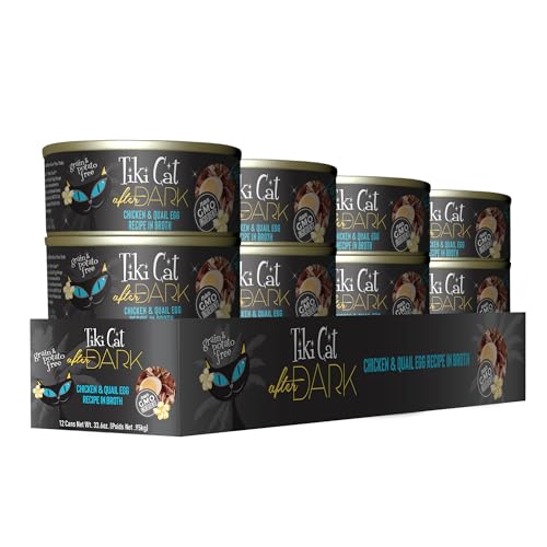 TIKI CAT AFTER DARK, CHICKEN & QUAIL EGG, HIGH-PROTEIN AND 100% NON-GMO INGREDIENTS, WET CAT FOOD FOR ADULT CATS, 2.8 OZ. CAN (12 COUNT)