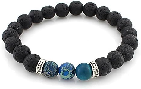 Chakra Bracelet Lava with 3 BLUE Stones for Men Women by ZILA COMPANY reiki yoga healing balancing (Blue)