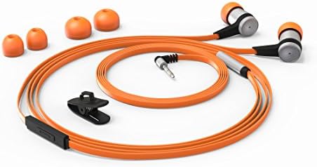Cynnes In-Ear Wired Hi-Fidelity Earbuds With Free Tangle Flat Wire Noise Isolating Stereo Earphones with Microphone for All iPhones Samsung Mobiles Tablets MP3 Players and More (SILVER ORANGE)
