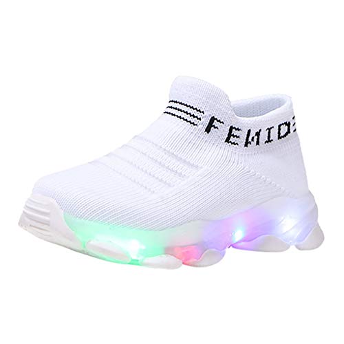 Kids LED Light Up Shoes Candy Color Lightweight Breathable Easy Walk Knit  Sneakers 1-6Y Comfort Flashing Sneakers as Gift White in Oman Whizz