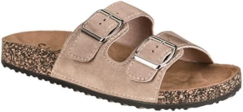 CLOVERLY Comfort Low Easy Slip On Sandal – Casual Cork Footbed Platform Sandal Flat – Trendy Open Toe Slide Sandal Shoes