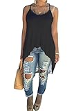 Pink Wind Women's Cross Back Irregular Hem Sleeveless Shirt Tank Tops 6 Colors