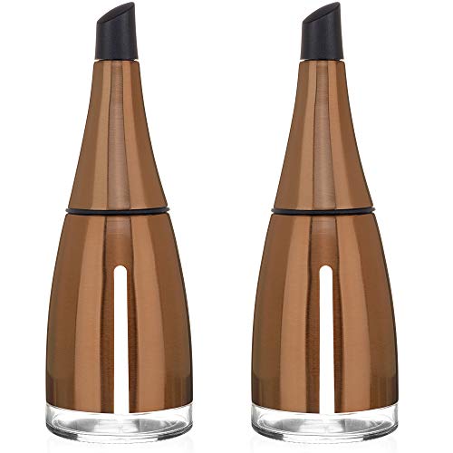 CHEFVANTAGE Olive Oil and Vinegar Cruet Dispenser Set with Elegant Glass Bottle and Drip Free Design - Bronze