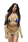 Electric Blue Sexy Small Scrunch Butt Bikini 3pc Micro Mini Set with Neon Green