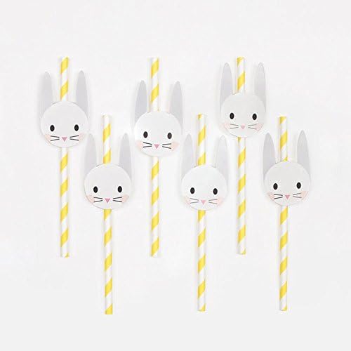 My Little Day My MLD-PAMINILAPI Paper Straws Set of 12 Pieces with Print of Rabbit, Multicolour