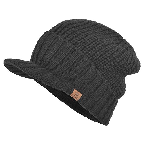 Janey&Rubbins Menâ€˜s Stylish Knit Visor Brim Beanie Hats Fleece Lined Skull Ski Caps (Dark gray)