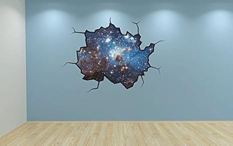 Full Colour Stars Cracked Wall Effect Bedroom Wall Sticker Galaxy Space Decal Kids Bedroom Decoration