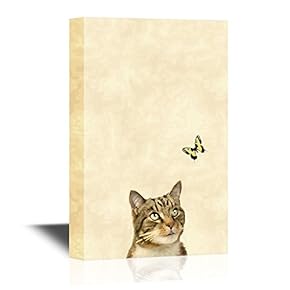 Peekaboo Animals Canvas Wall Art - Cat and Butterfly - Gallery Wrap Modern Home Art | Ready to Hang - 12x18 inches