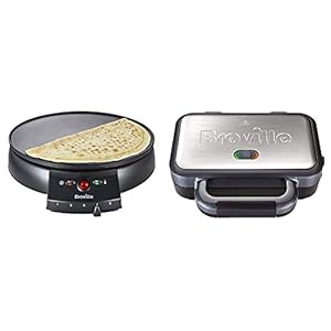 Breville Traditional Crêpe Maker | 12-Inch (30cm) | with Wooden Spreader [VTP130] & VST072 DuraCeramic Waffle Maker, Non…