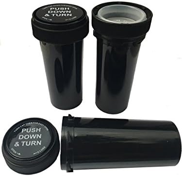 Prescription Vials, Plastic Black Opaque, Child proof containers with Child Resistant Push Down &amp; Turn Cap - 210 Pack (420 Pieces) 30 Dram