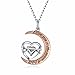 Caperci Rose Gold Plated Sterling Silver Moon and Love Heart Pendant Necklace Engraved I Love You To The Moon and Back