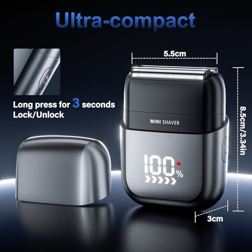 Electric Beard Shaver with LED Display, IPX7 Waterproof Men's Beard Shaver Wet & Dry, Shaver Beard Battery Life 180 Minutes, Lightweight and Quiet, Men's Razor for Beard, Face and Travel