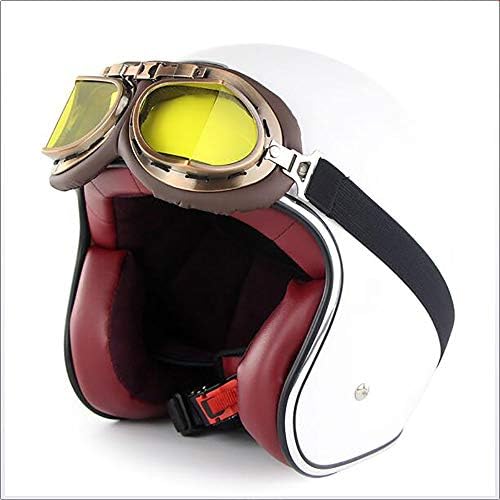 Sunzy Motorcycle Half Helmet, Harley Retro Men and Women Summer Half Helmet, DOT Certification, with Harley Goggles (M, L, XL, XXL) White,L