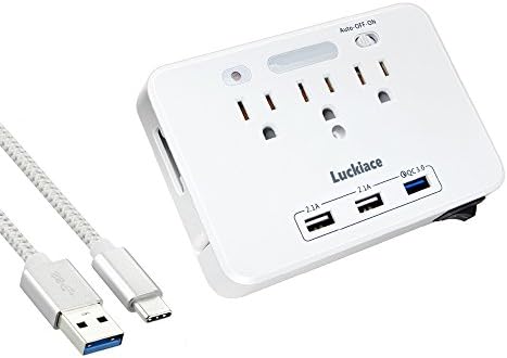 Luckiace 3-Outlet LED Night Light Sensor Wall Tap with Dual USB and Quick Charger 3.0 Charging Ports for Home, School, Office and More