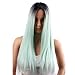netgo Mint Green Ombre Wig Black Roots Long Straight Synthetic Lace Full Wigs Ombre for Women