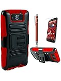 Cover-U® Motorola Droid Maxx XT1080M Extreme Rugged Dual Layer Kickstand Combo Case with Belt clip Holster Red/Black Included [Free Premium Screen Guard + Free Cover U (TM) Stylus Pen + Anti-Dust Plug]
