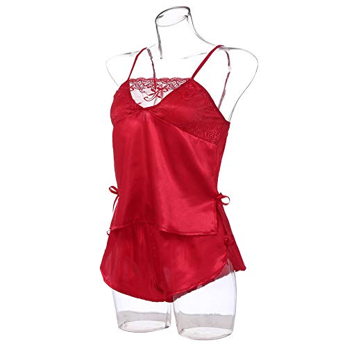 CofeeMO Women's Sexy Lace Lingerie,Plus Size Pyjamas,Thong Underwear,Two-Pieces Nightwear Set(Redï¼ŒXXXL)