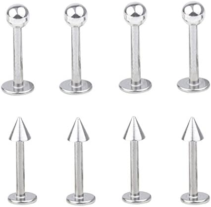 16G Surgical Stainless Lip Rings Labret Nose Studs Piercing Labret Monroe Nose Studs Ear Tragus Helix Earring 3mm Ball\Spike 8mm Length 8pcs