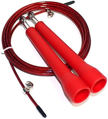 Lightweight Speed Rope Skipping Jump Rope for Endurance Training Sports like Crossfit ,MMA, Boxing or Other Body Training (Red, Handle Size: 11.7 CM)