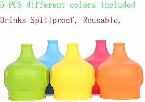 5 Pack Silicone Sippy Cup Lids - Elephant Silicone Spout Makes Cup into Spill-Proof Sippy Cup for Babies and Toddlers