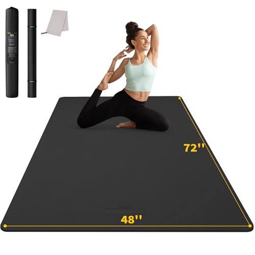 CAMBIVO Large Yoga Mat 183 x 122 cm, 6 mm/8 mm/10 mm/12 mm Pilates Fitness TPE Non-Slip Thick Gym Mat for Home Exercise, Gym, Sport