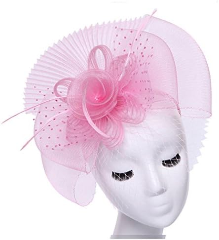 Feather Veil Fascinator Hat, Pink