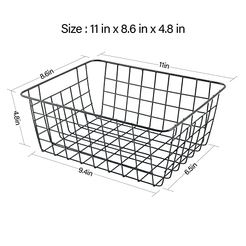 REFSAVER Wire Basket for Organizing 4 Pack Pantry Storage Baskets Small Mental Cabinet Shelf Black Organizer Bins for Office,Bathroom,Pantry,Closets