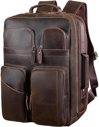 backpack travel laptop Polare Cowhide Leather Multiple Laptop Backpack Day pack Travel Bag Satchel with YKK Metal Zippers Dark Brown