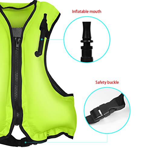 OMOUBOI Snorkel Vest Life Jacket Inflatable Kayak Life Vest for Adults and Youth 88-220 lbs Swimming Boating (Green)
