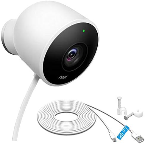 Google Nest Outdoor Security Camera (White) with Deco Gear 26FT Power Extension Cable