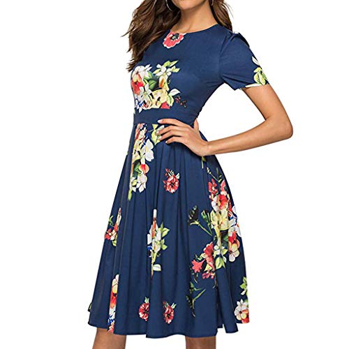 TWinmar -Women Floral Print Mini Dress Summer O-Neck Short Sleeve Dress Swing Dress Ladies A Line Beach Holiday Dress Elegent Party Dress Jersey Dress