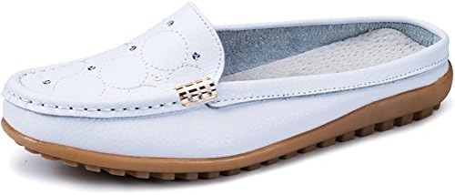 Uown Women's Leather Slip on Shoes Driving Loafer White 7.5 M US