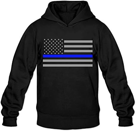 DVPHQ Men's Classic Thin Blue Line American Flag Hooded Sweatshirt Size XL Black