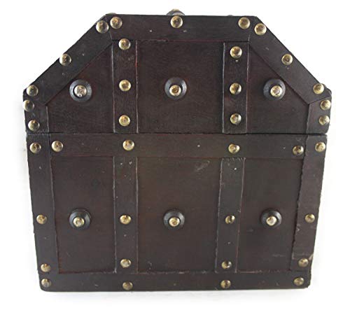 Well Pack Box Treasure Chest Pirate 13"x 9"x 9" Lock Skeleton Keys Doubloon Accents in Antique Cherry Stain (Large)