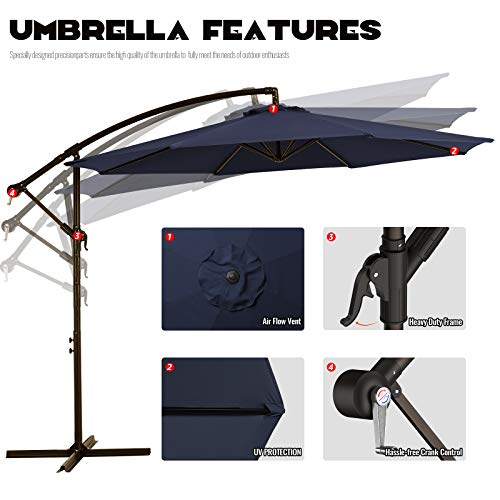 VOUA Offset Umbrella 10ft Cantilever Umbrella 8 Ribs Patio Hanging